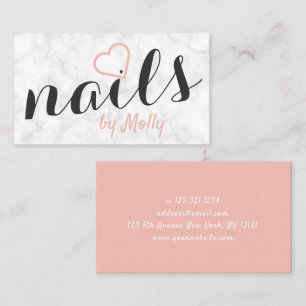 Modern pretty white marble blush pink black nails business card