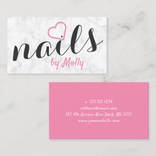 Modern pretty white marble pink black nails business card