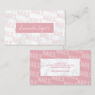 Modern pretty white marble & pink nails business card