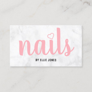 Modern pretty white marble & pink nails business card