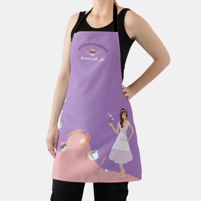 Modern Pretty Woman Sweet Bakery Services Purple Apron (Insitu)