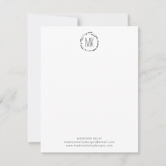 Modern Pretty Wreath Handwritten Monogram Initials Card (Front)