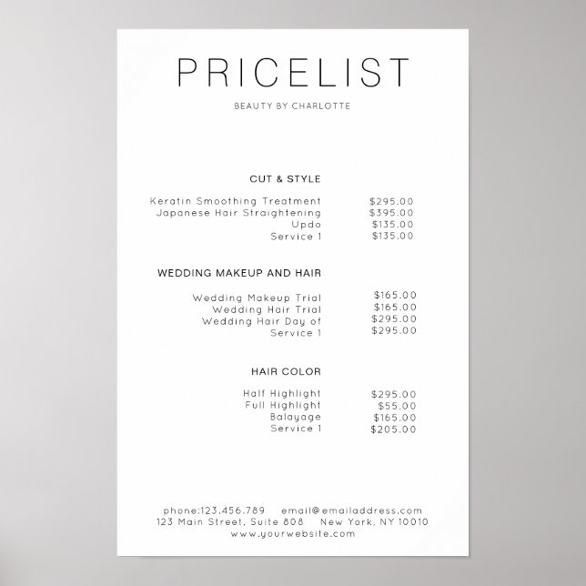 Modern,  price list Poster (Front)