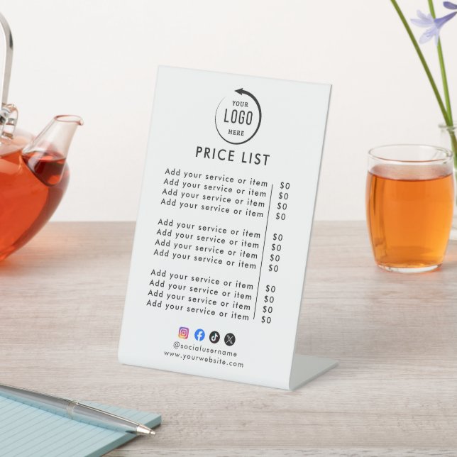 Modern Price List Tabletop Sign (In SItu)