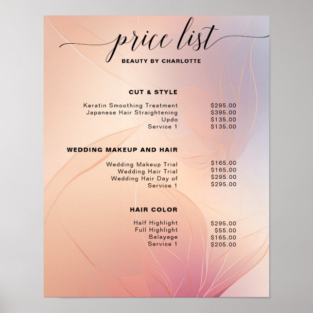 Modern, pricelist Sign (Front)