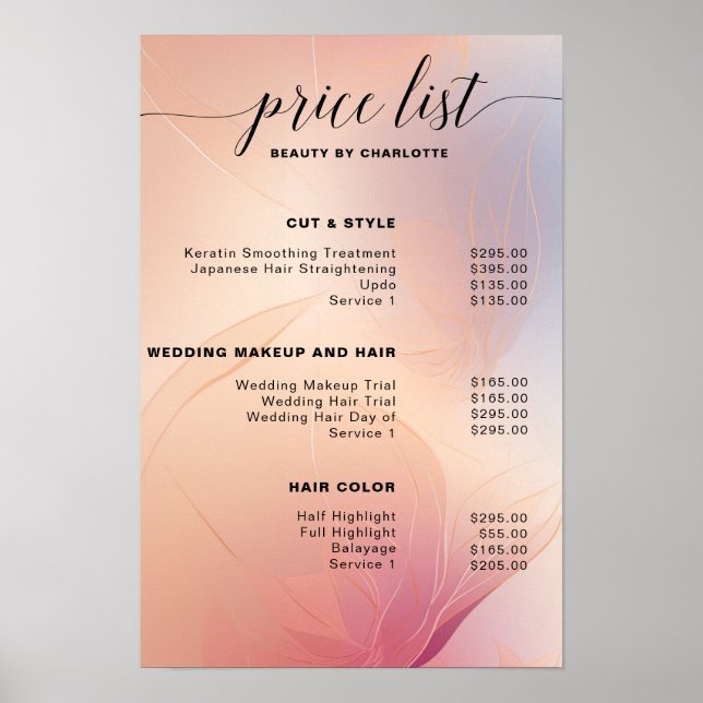 Modern, pricelist Sign (Front)