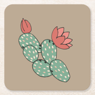 Modern Prickly Pear Cactus Square Paper Coaster