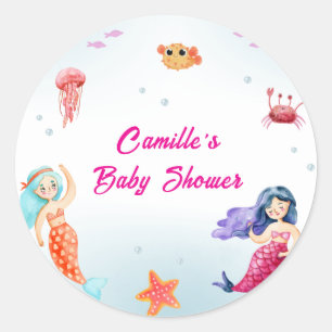 Modern Princess Mermaid Ocean Coral Baby Shower Classic Round Sticker