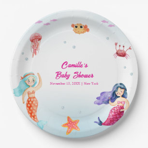 Modern Princess Mermaid Ocean Coral Baby Shower  Paper Plate