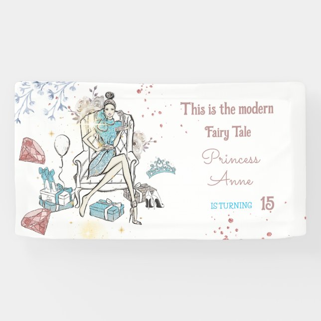 Modern Princess Royal Birthday Banner (Horizontal)
