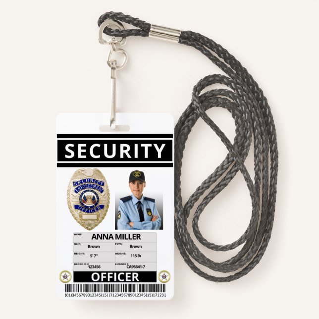 Modern Print Security Officer Custom Employee ID Badge (Front with Lanyard)