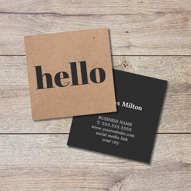 Modern Printed Kraft Black Hello Consultant Square Business Card (Creator Uploaded)