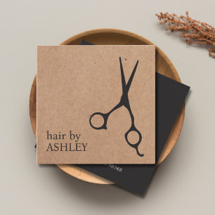 Modern Printed Kraft Black Scissors Hair Stylist Square Business Card