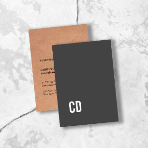 Modern Printed Kraft Grey White Monogram Business Card