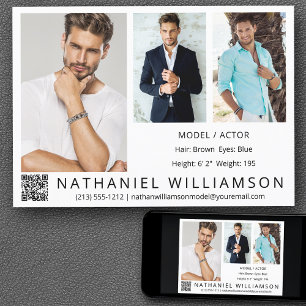 Modern Pro Model Actor 3 Photos QR Code Comp Card