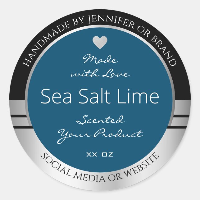 Modern Product Packaging Labels Black Silver Blue  (Front)