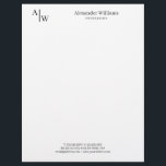 Modern Professional 2 Monogram Minimalist Black Letterhead<br><div class="desc">Modern Professional 2 Monogram Minimalist Black Letterhead</div>