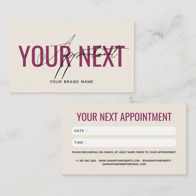 Modern professional beige red your next  appointment card (Front/Back)