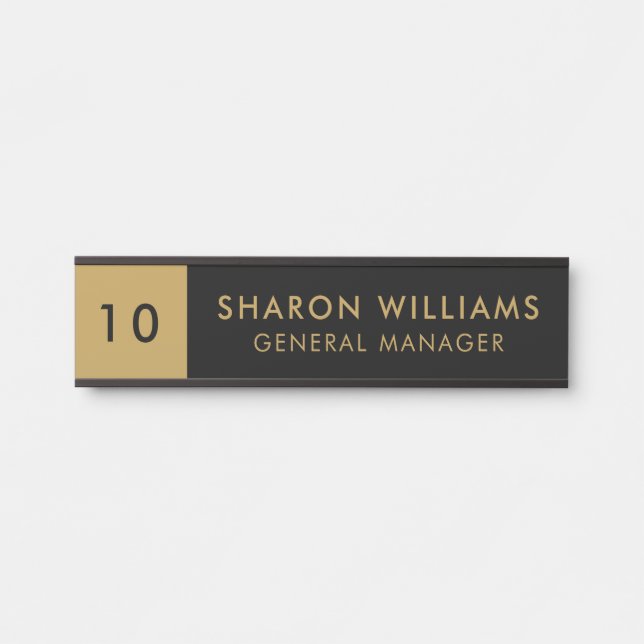 Modern Professional Black and Gold Employee Name Door Sign (Front)
