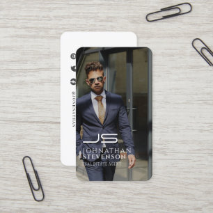 Modern Professional Black and White Photo Monogram Business Card