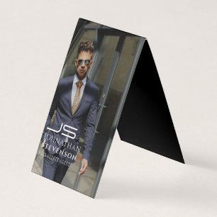 Modern Professional Black and White Photo Monogram Business Card