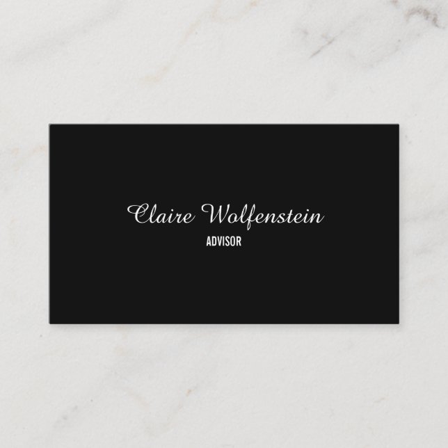 Modern Professional Black and White Script Business Card (Front)