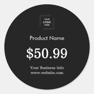 Modern Professional Black Custom Business Logo Classic Round Sticker