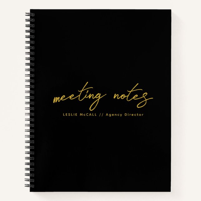 Modern Professional Black Gold Meeting Notes Notebook (Front)