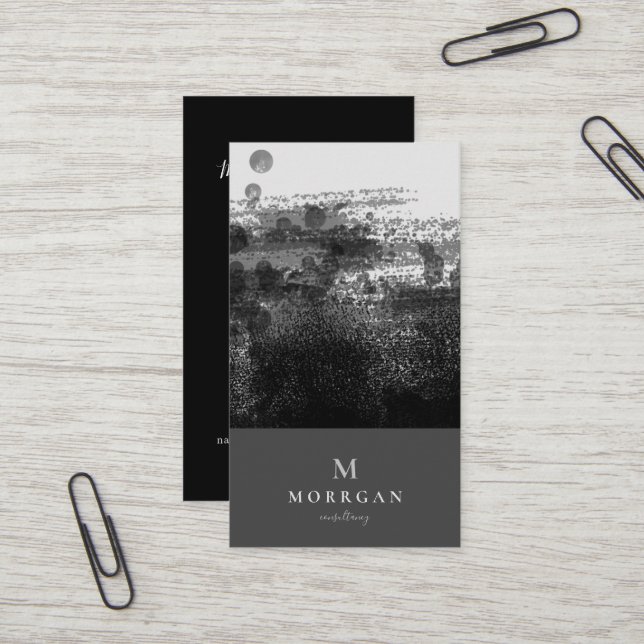 Modern Professional Black Grey Monogrammed Business Card (Front/Back In Situ)
