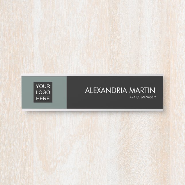 Modern Professional Black Moss Green Logo  Door Sign (Front)