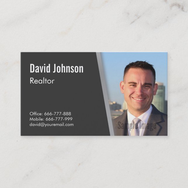 Modern Professional Black Realtor Photo Business Card (Front)