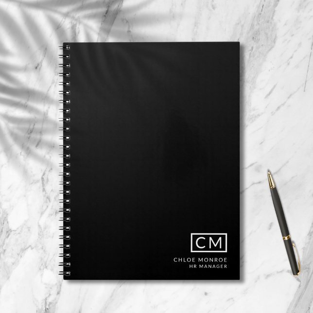 Modern Professional Black White Monogram Initial Notebook (Creator Uploaded)
