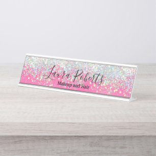Modern Professional Blush Pink Sparkle Glitter   Desk Name Plate