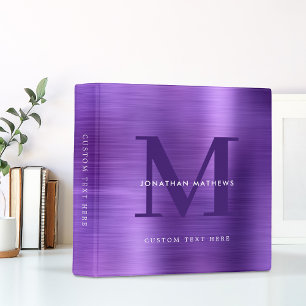 Modern Professional Brushed Metal Purple Monogram Binder