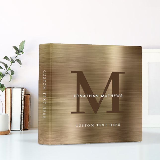 Modern Professional Brushed Metallic Gold Monogram Binder (Creator Uploaded)
