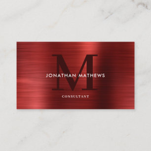 Modern Professional Brushed Metallic Red Monogram Business Card