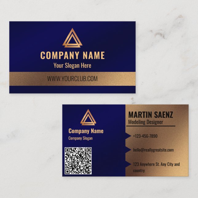 Modern Professional Brushed Metallic Royal Blue  Business Card (Front/Back)