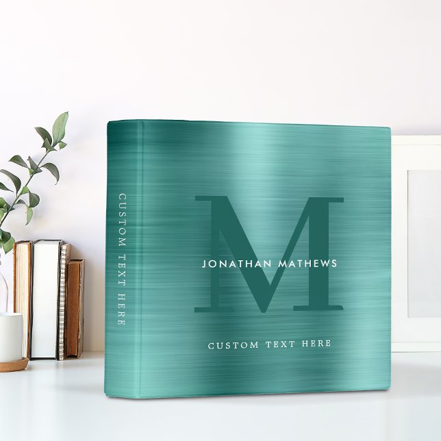 Modern Professional Brushed Metallic Teal Monogram Binder (Creator Uploaded)