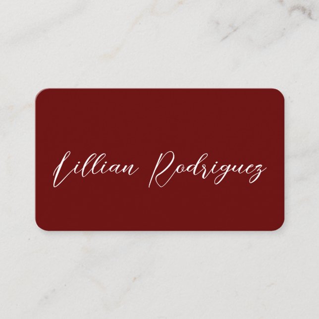Modern Professional Burgundy Signature Business Card (Front)