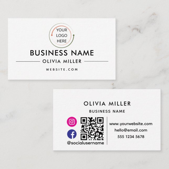 Modern Professional Business Card with QR Code (Front/Back)