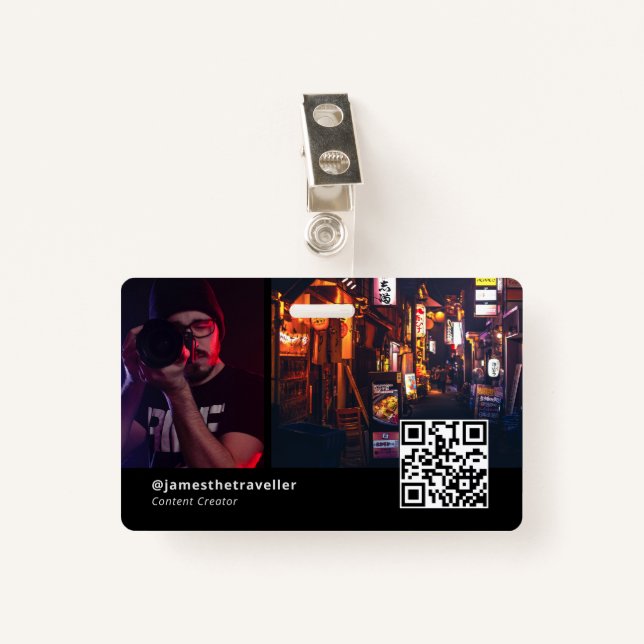 Modern Professional Business Card with QR Code ID Badge (Front with Clip)