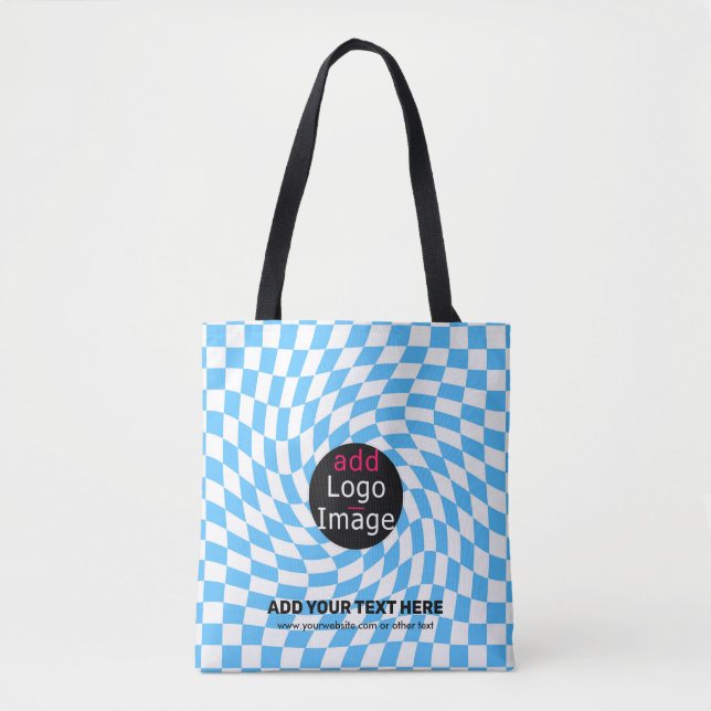 Modern Professional Chic Chequered Pale Blue Custo Tote Bag (Front)