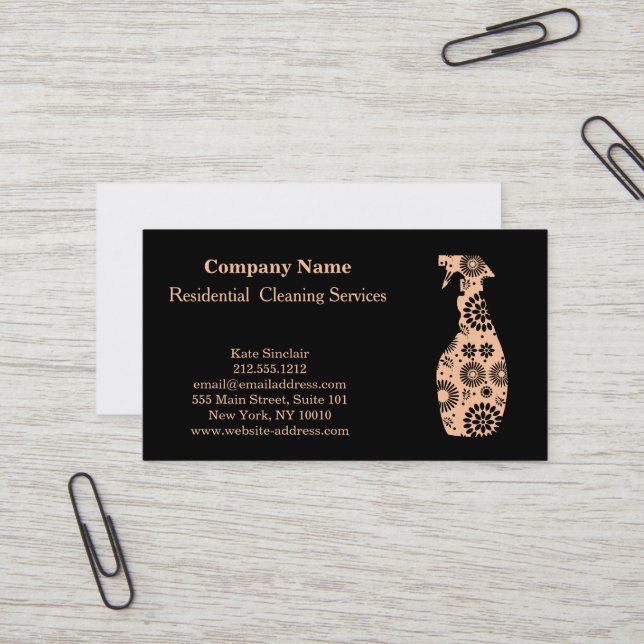 Modern Professional Cleaning Service Spray Bottle Business Card (Front/Back In Situ)
