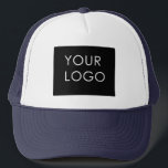 Modern Professional Company Business Logo Blue Trucker Hat<br><div class="desc">Modern Customizable Business Company Corporate Logo gifts. Add your logo or image to this modern, elegant minimalist pink gradient ombre design. You can simply add your company logo, image, or personal photo. Editable logo or photo business or individual personal gift for a friend, co-worker, or anyone else. Customizable company business...</div>