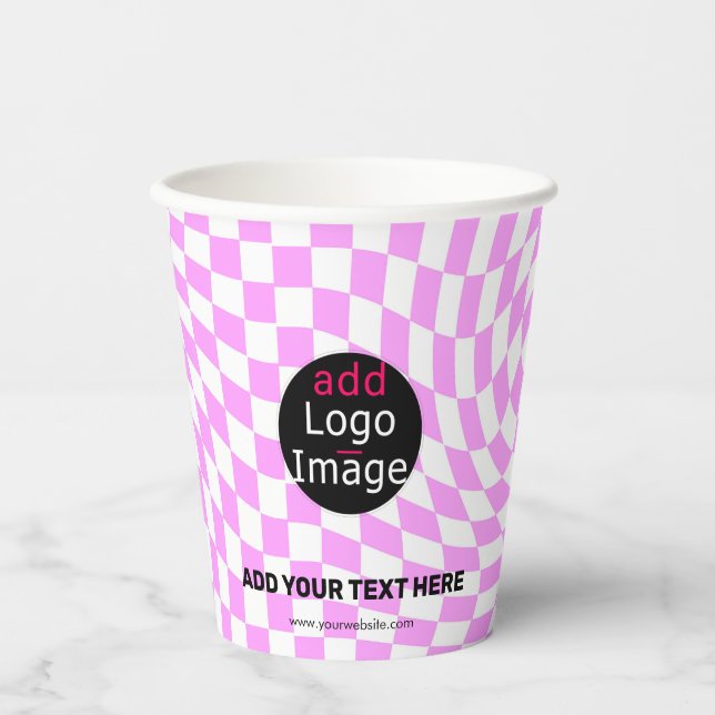 Modern Professional Custom Brand Chequered Pink   Paper Cups (Front)