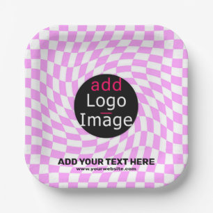 Modern Professional Custom Brand Chequered Pink Paper Plate