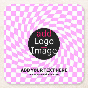 Modern Professional Custom Brand Chequered Pink   Square Paper Coaster