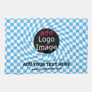 Modern Professional Custom Business Checker Blue  Kitchen Towel