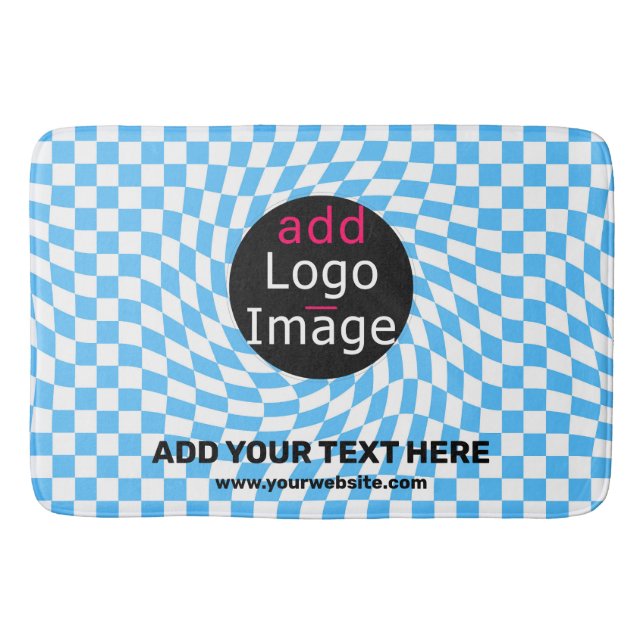 Modern Professional Custom Business Chequered Blue Bath Mat (Front)