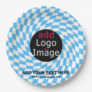 Modern Professional Custom Business Chequered Blue Paper Plate